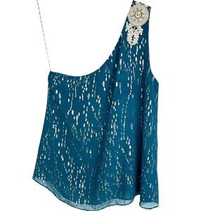 Lilly Pulitzer Sienne One Shoulder Chiffon Silk Top, Inky Tidal Size 6, Like New